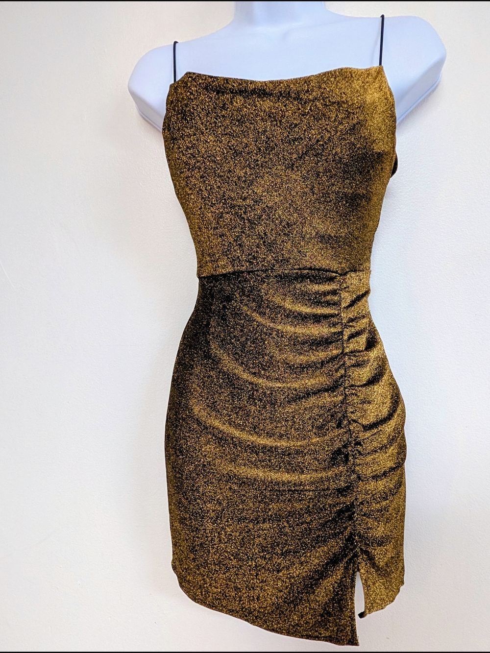 Metallic Ruched Mini Slip Dress